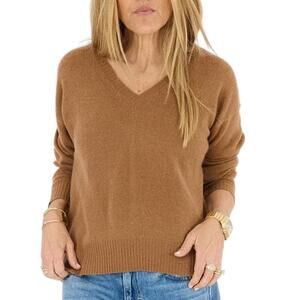 NEW KERRI ROSENTHAL deep v-neck love sweater in sienna brown